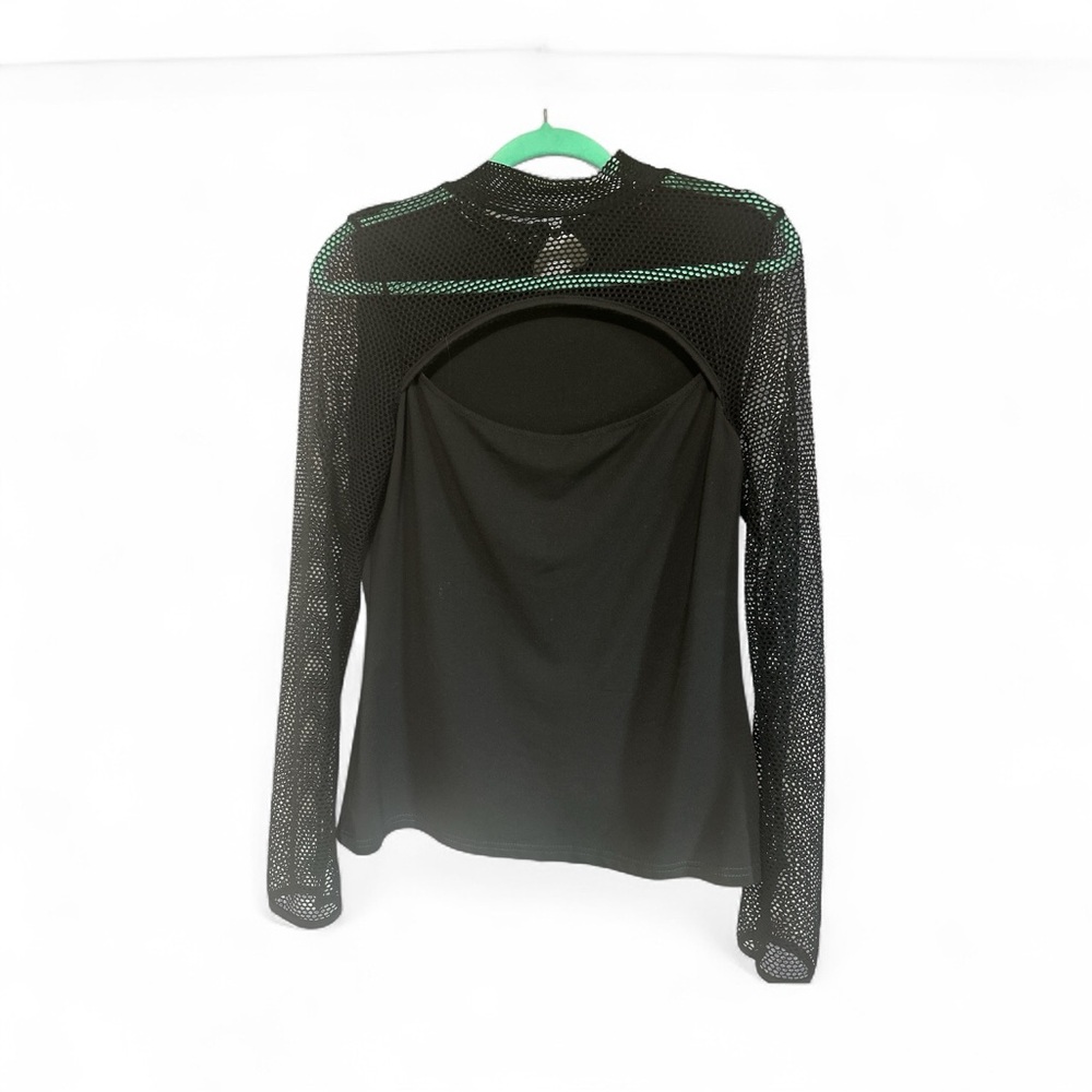 Chic Black Mesh Women's Blouse cut out top